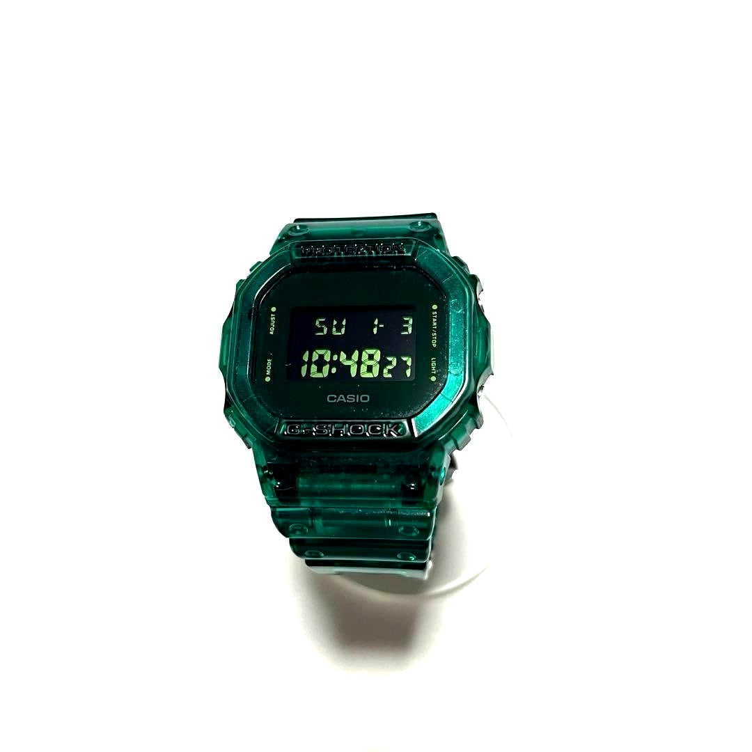 Casio G-Shock DW5600SB Skeleton Green resin watch with digital display and rugged design