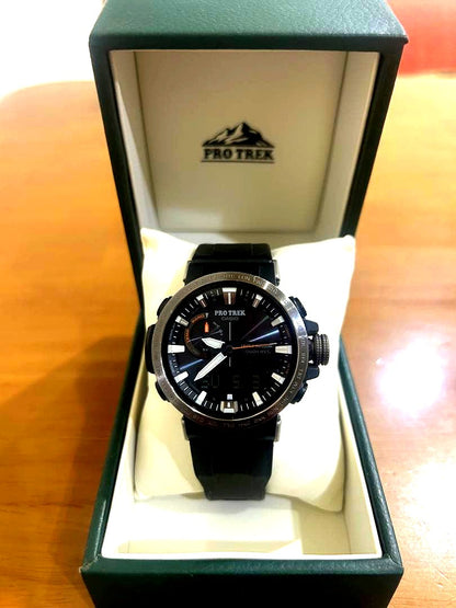 Casio Pro Trek PRW-60Y-1AJF radio-controlled watch with black band and digital display