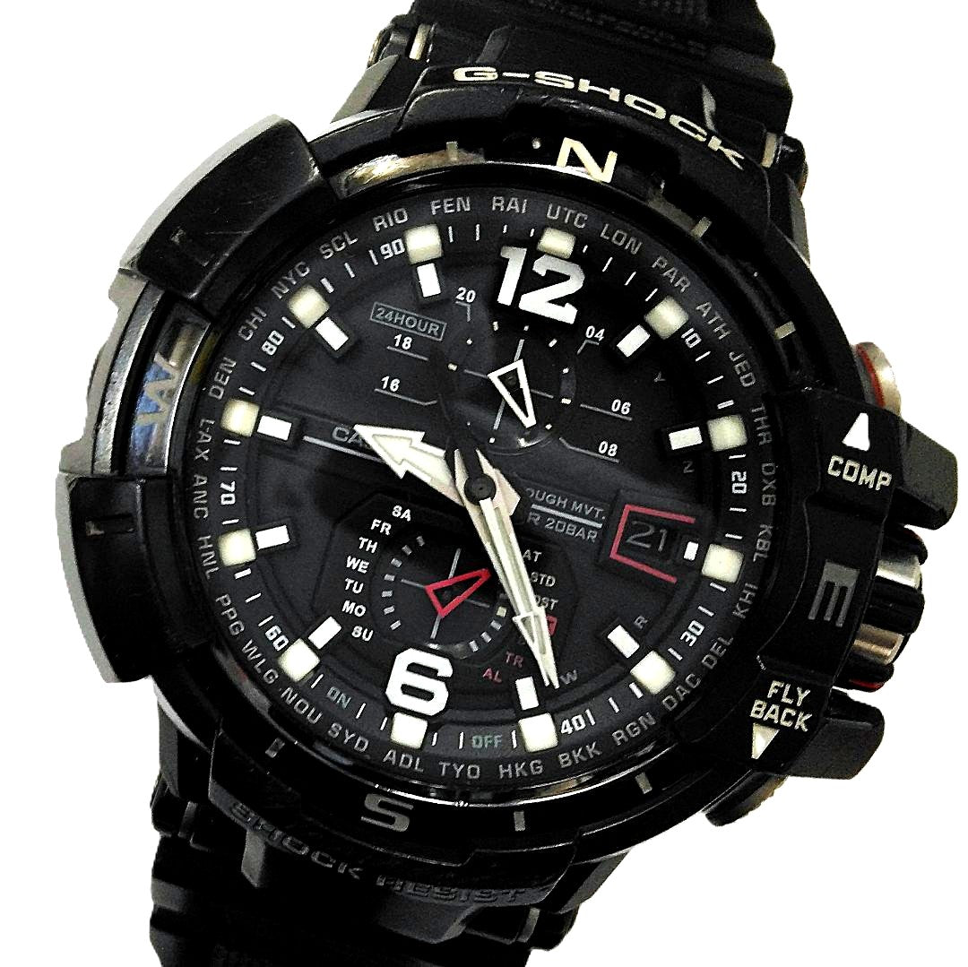 Casio G-Shock Sky Cockpit GW-A1100-1AJF black dial solar powered watch with resin and stainless steel band