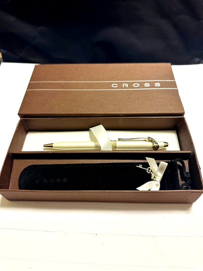 Cross Ballpoint Pen White Metal Elegant Design with Attached Case