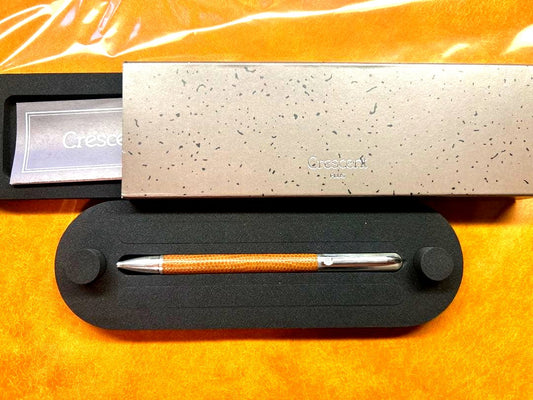 Plus Crescent Silver and Leather Fountain Pen with Sterling Silver 925 body and leather grip shown on white background