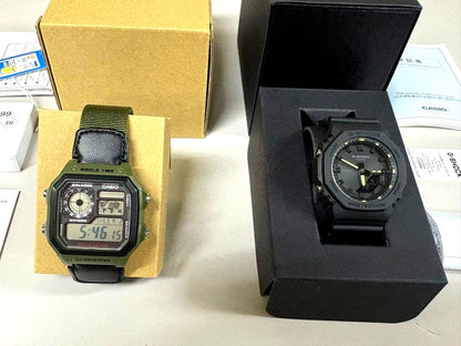 Casio G-Shock Black Watch 2-Piece Set GMA-P2100SA-1A2JF and AE-1200WHB-3BV Japan Import