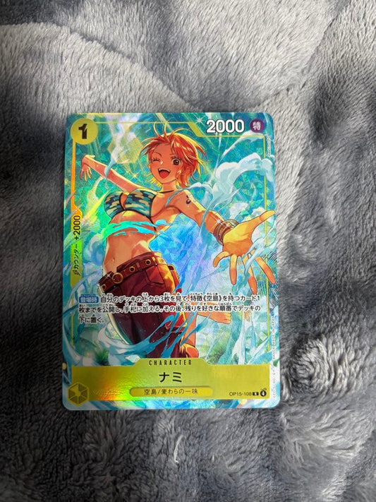One Piece Nami OP15 Limited Card Collection Japan Import with collectible cards and packaging shown
