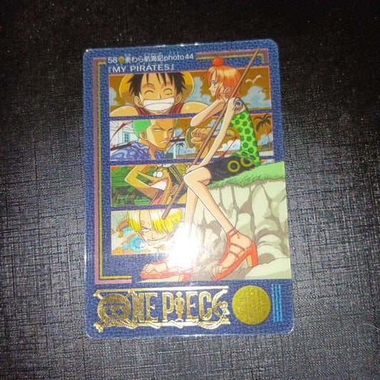One Piece Visual Adventure Mugiwara Voyage Photo 44 single Japanese card with visible scratches and scuffs