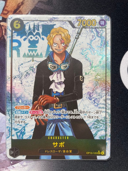 One Piece Card Game Sabo card OP13-120 SR Secret Parallel with 7000 power and cost 6, Japan import
