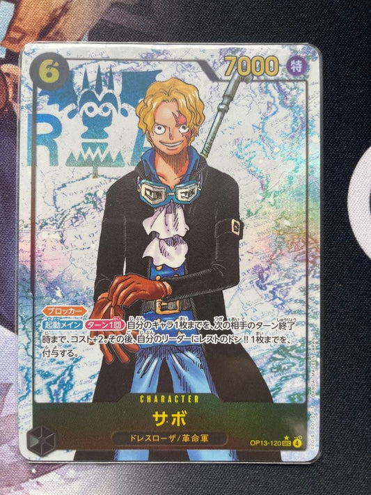One Piece Card Game Sabo card OP13-120 SR Secret Parallel with 7000 power and cost 6, Japan import