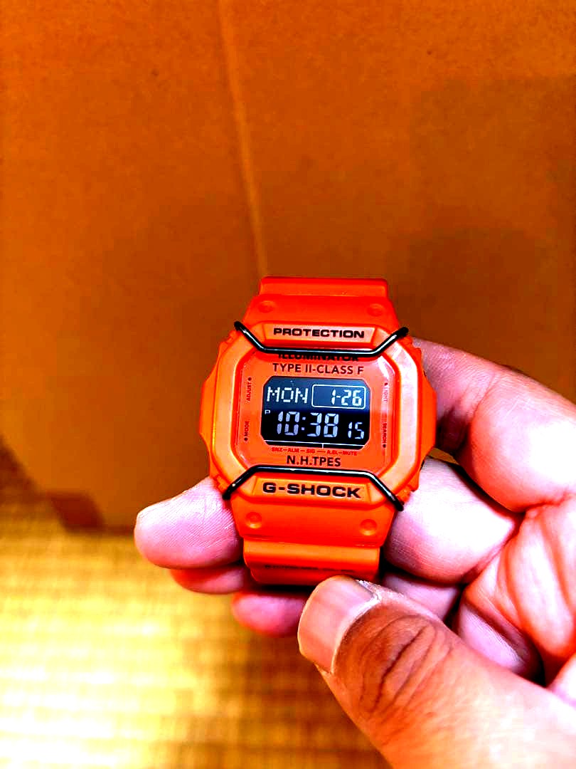 Casio G-Shock N.Hoolywood DW-D5600PNH used watch showing black digital display and sturdy casing