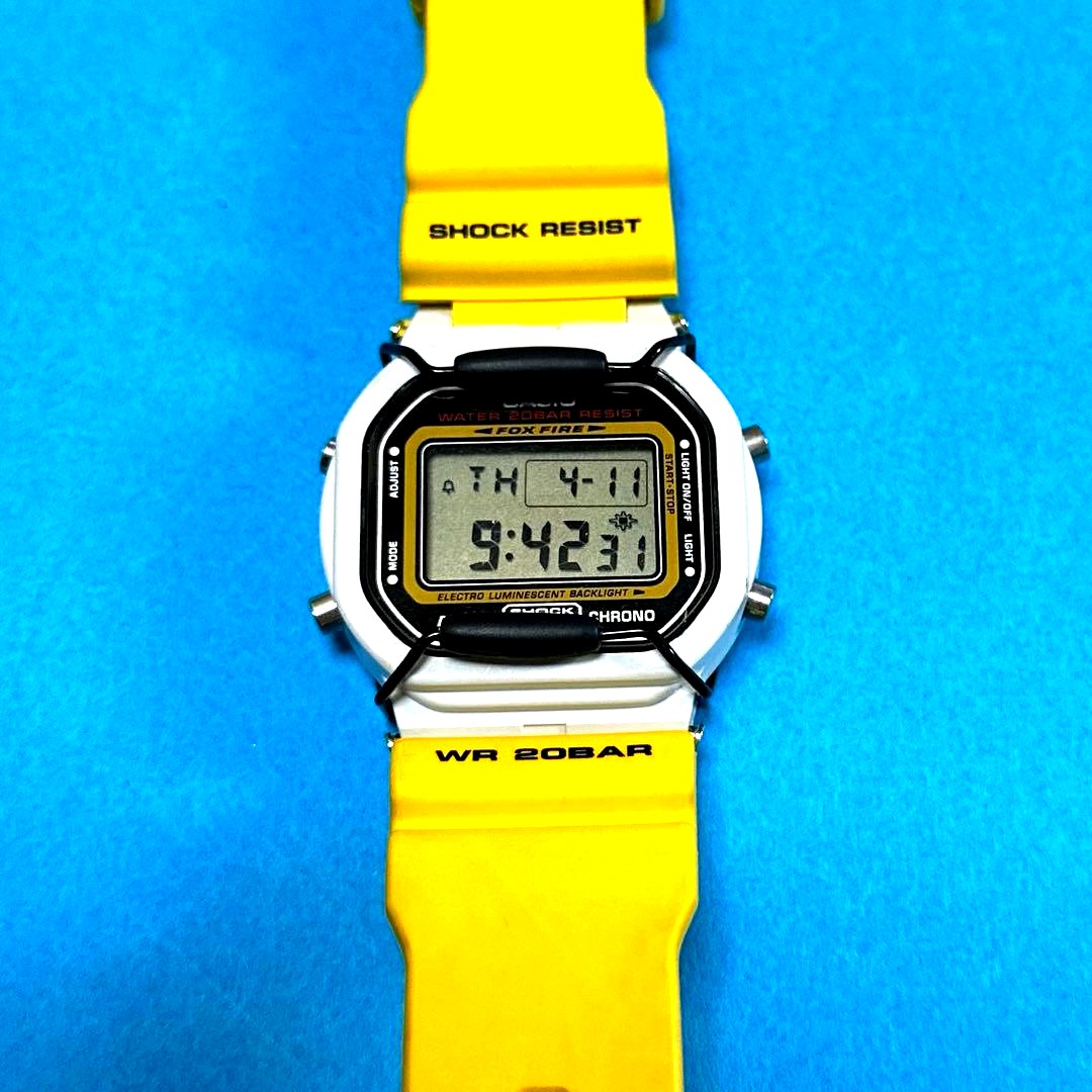 Casio G Shock Foxfire 99 DW-5600VT yellow and white digital watch without bezel
