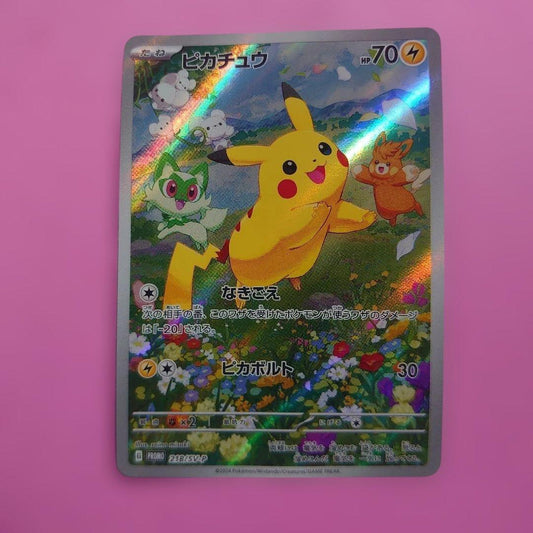 Pokemon Pikachu Scarlet & Violet promo card pack with slight warping, no visible scratches