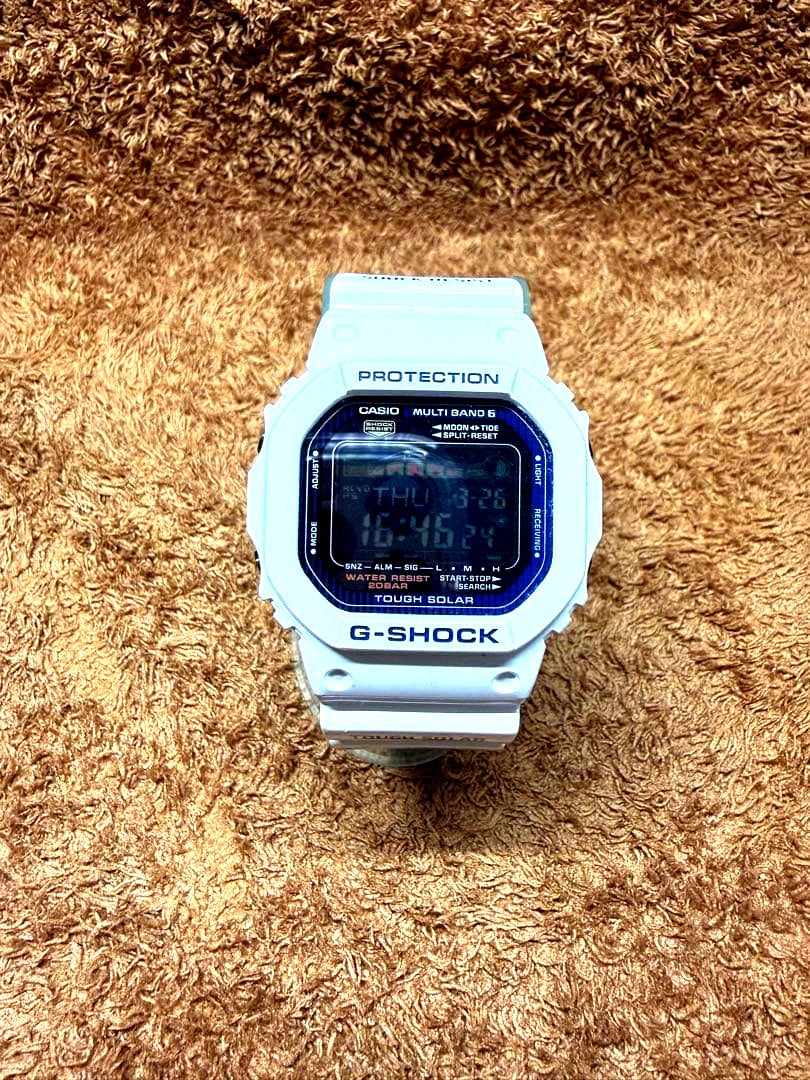 White Casio G-Shock G-Lide GWX5600C digital watch with Multi Band 6 and Tough Solar functions