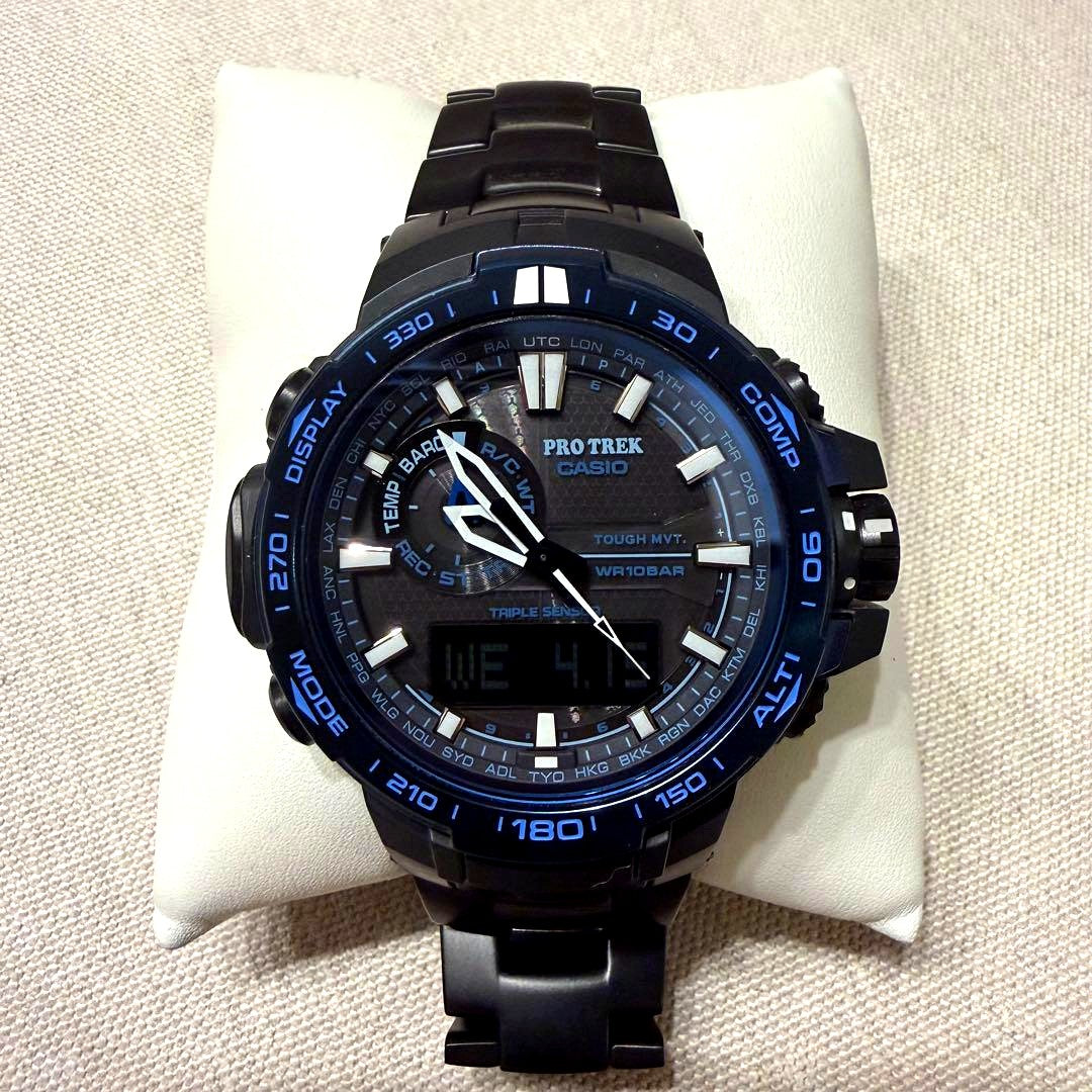 Casio Pro Trek PRW-6000SYT-1JF Titanium Sapphire Blue Moment Watch with titanium band and stainless steel case