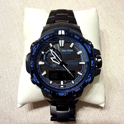 Casio Pro Trek PRW-6000SYT-1JF Titanium Sapphire Blue Moment Watch with titanium band and stainless steel case