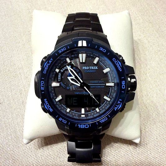 Casio Pro Trek PRW-6000SYT-1JF Titanium Sapphire Blue Moment Watch with titanium band and stainless steel case