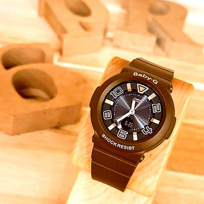 Casio Baby-G BGA-1601-5BJF solar radio wave watch with round resin case and metallic smoky color finish