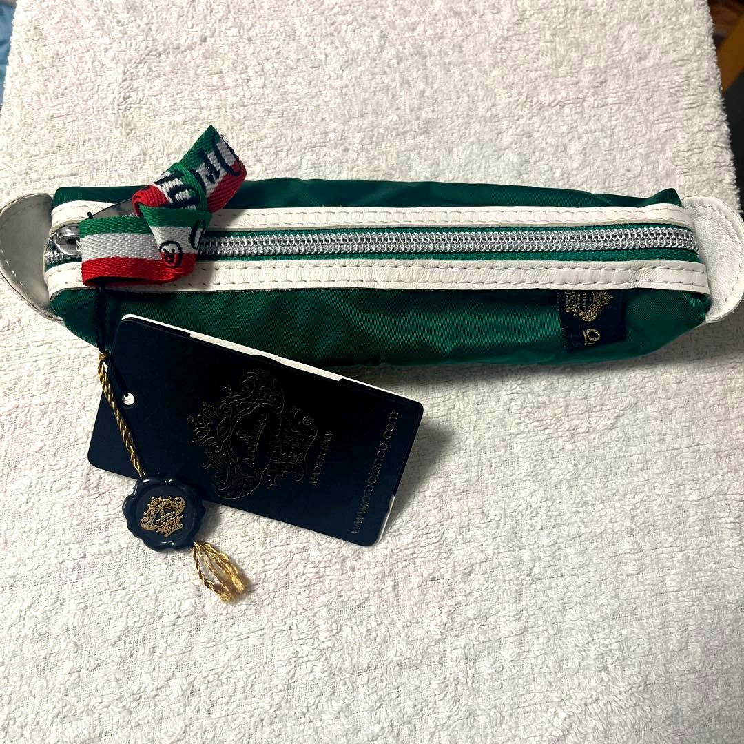 Orobianco Leather Green Zippered Pencil Case with Ribbon and Cleaning Cloth