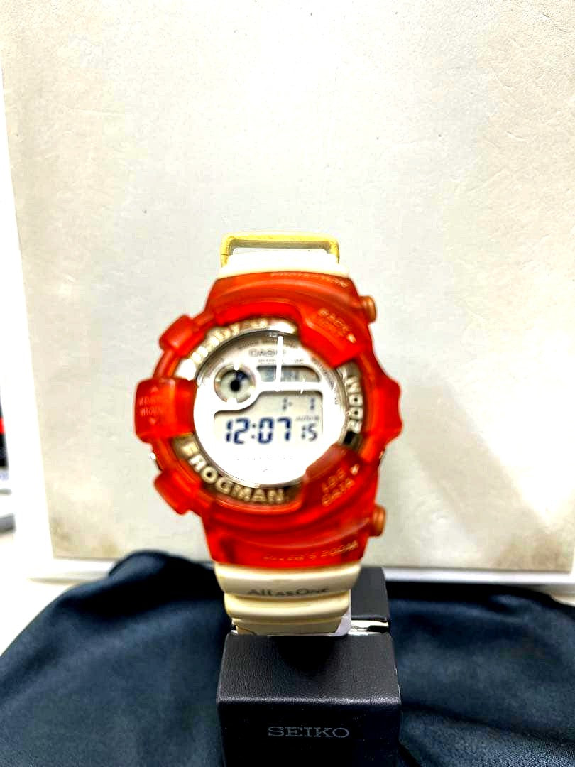 Casio Baby-G Frogman BGW-105K watch with white strap showing slight wear and glass scratches