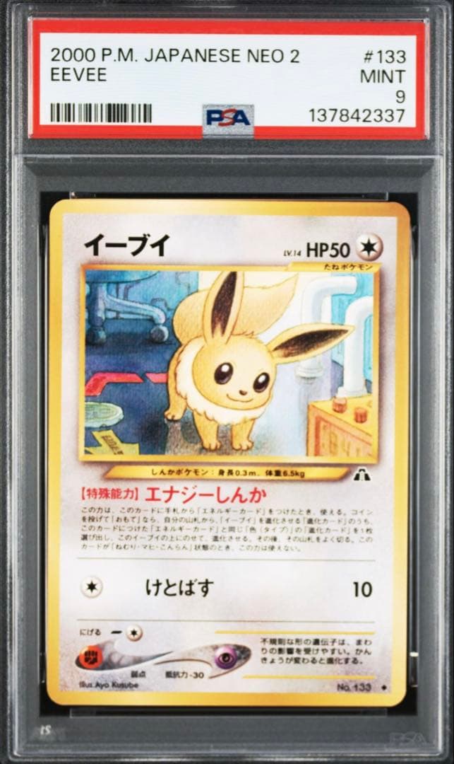 Bandai PSA9 graded Eevee trading card from Old Set Neo2 2000 Expansion Pack model 133 Japan import