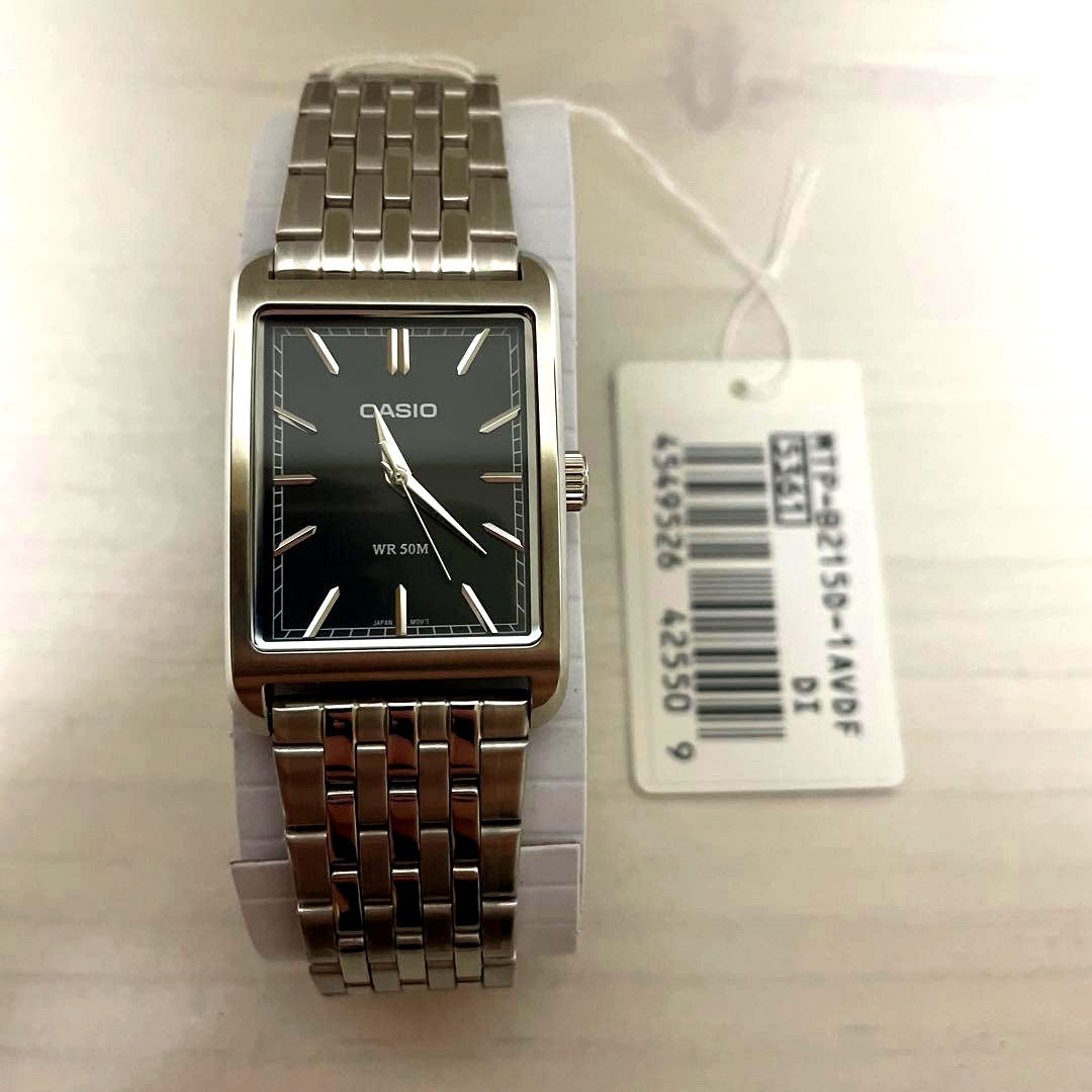 Casio MTP-B215D-1AVDF quartz watch with black dial, stainless steel case, and mineral glass