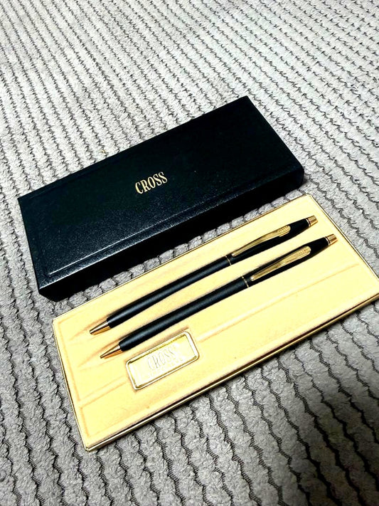 Cross Classic Black 2501 ballpoint pen and mechanical pencil set with gift box and description booklet