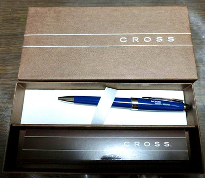 Cross Nokia Nseries Meister limited edition deep blue ballpoint pen with chrome clip and engraved logo shown with case