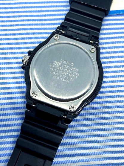 Casio Quartz Watch with black dial and strap, featuring 100 meters water resistance and Japanese movement
