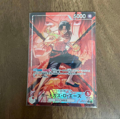 One Piece Game Portgas D. Ace Leader Parallel Set OP16-001L card with protective sleeve and anti-bend cover