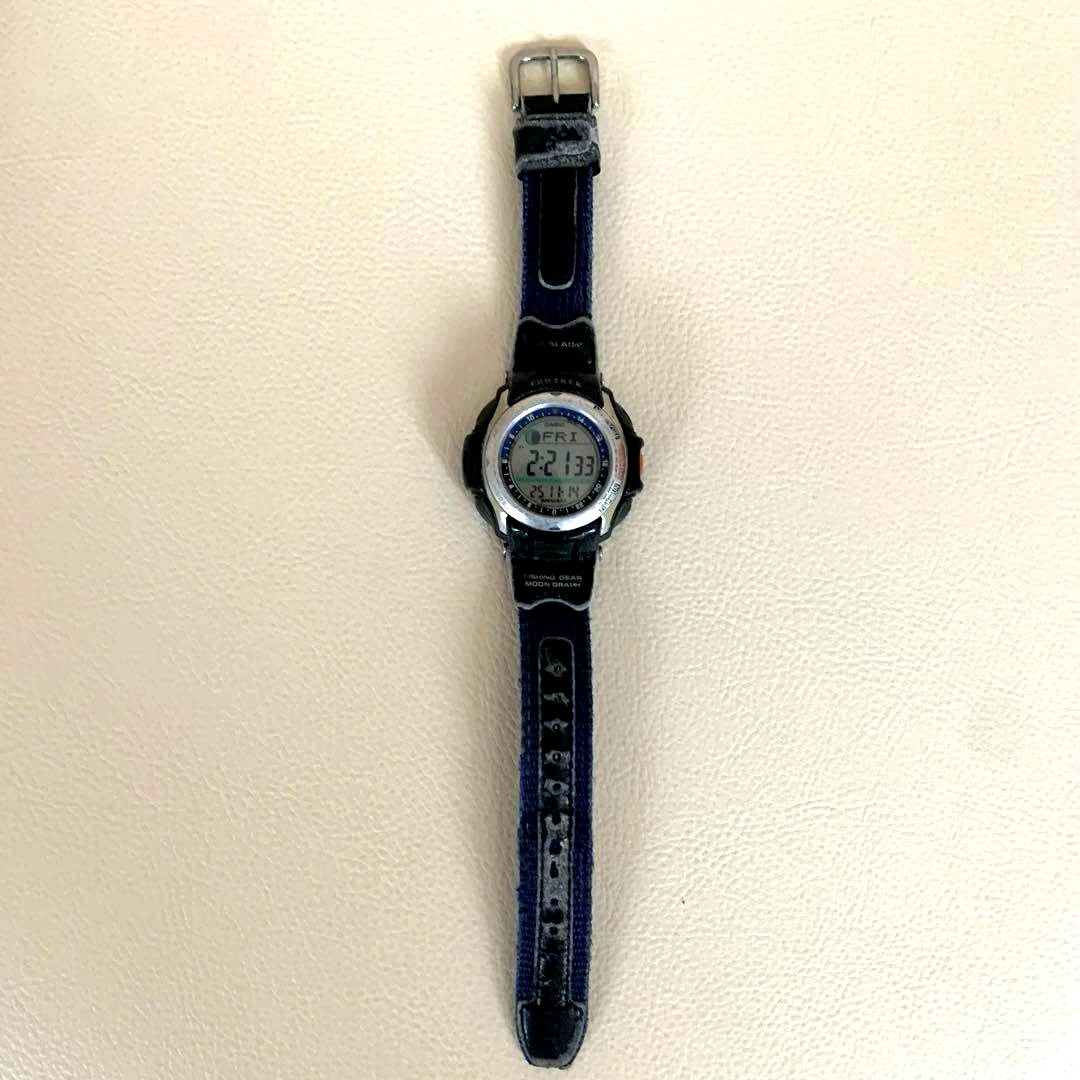 Casio Pro Trek PRS-400B fishing gear watch with replaced band and minor scratches