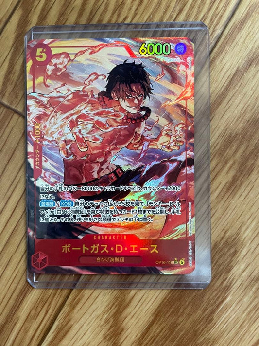 One Piece Whitebeard Pirates Portgas D. Ace Support Card OP06-118 SEC Japan Import