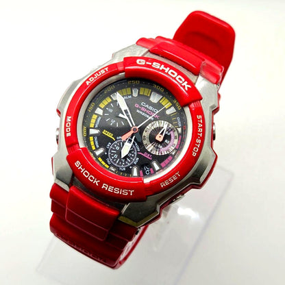 Casio G-Shock Sky Circuit Chronograph G-1010 analog watch showing black dial and stainless steel case