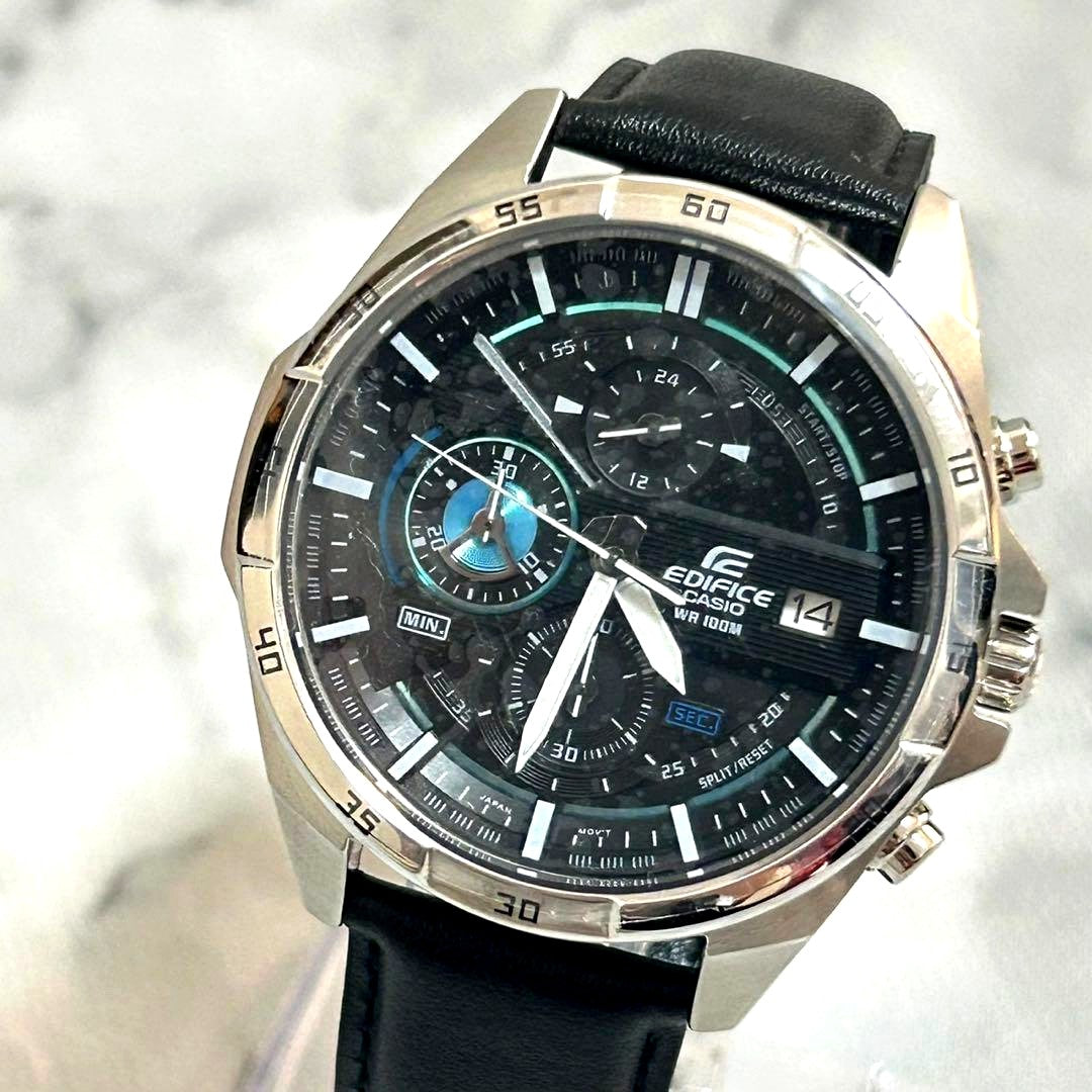 Casio Edifice Chronograph Watch model EFR-556L-1A with blue dial and black leather band