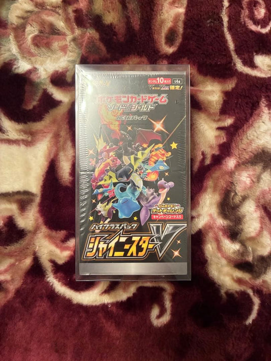 Pokemon Card Shiny Star V Box sealed with shrink wrap, Japanese import, displayed in protective case