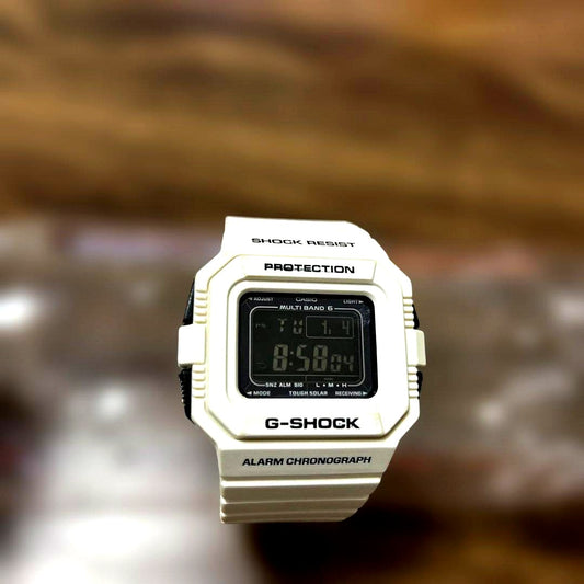 Casio G-Shock GW-5510BW-7JF white digital watch with solar power and radio-controlled time adjustment