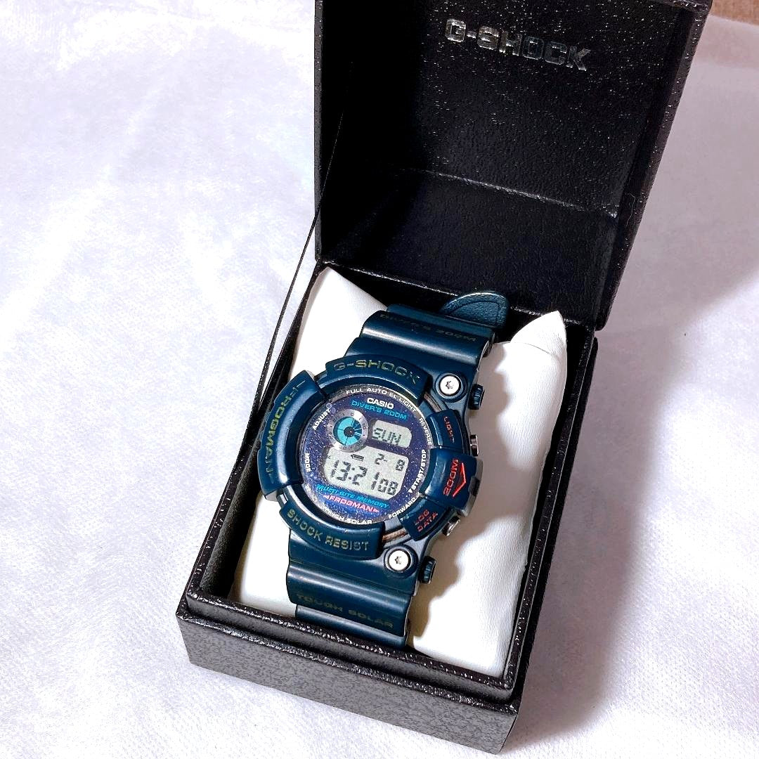 Casio G-Shock GW-200 Frogman black watch Japan import showing front view with digital display