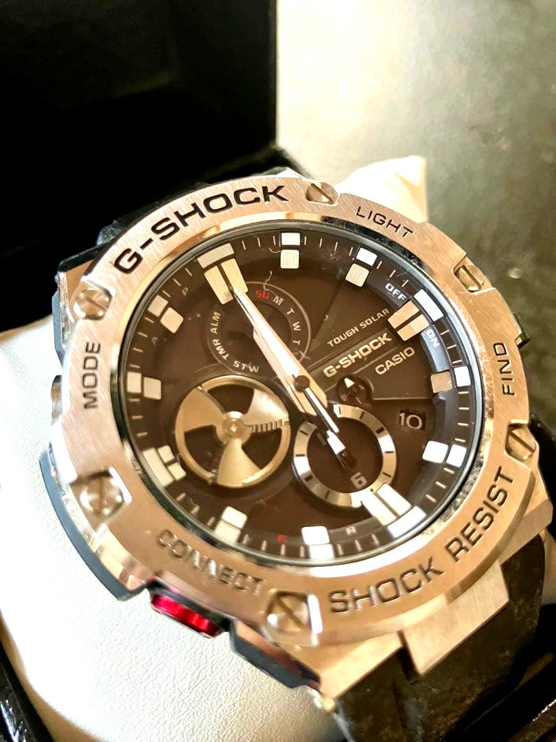 Casio G-Shock G-Steel GST-B100-1AJF black watch with stainless steel bezel and digital-analog display
