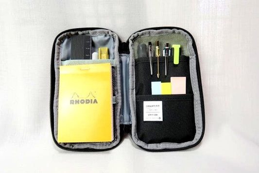 Cross Parker Pilot stationery set with pens, refills, scissors, ruler, cutter, and accessories in black case