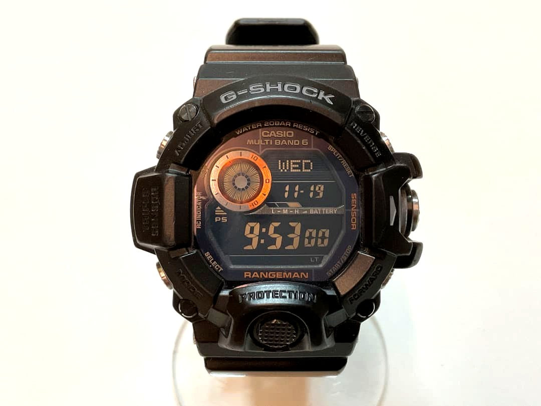Used Casio G-SHOCK GW-9400BJ Rangeman Tough Solar digital watch with visible wear and scratches