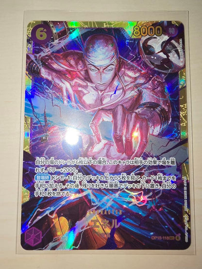 One Piece Energy Card Secret Rare in protective hard sleeve with minor signs of use