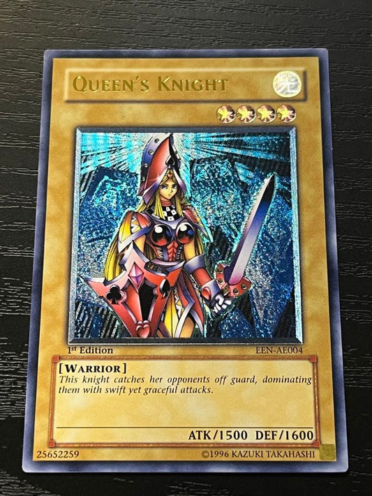 Yugioh Old Asia Edition Queen's Knight 1st Relief card showing minor scratches and wear