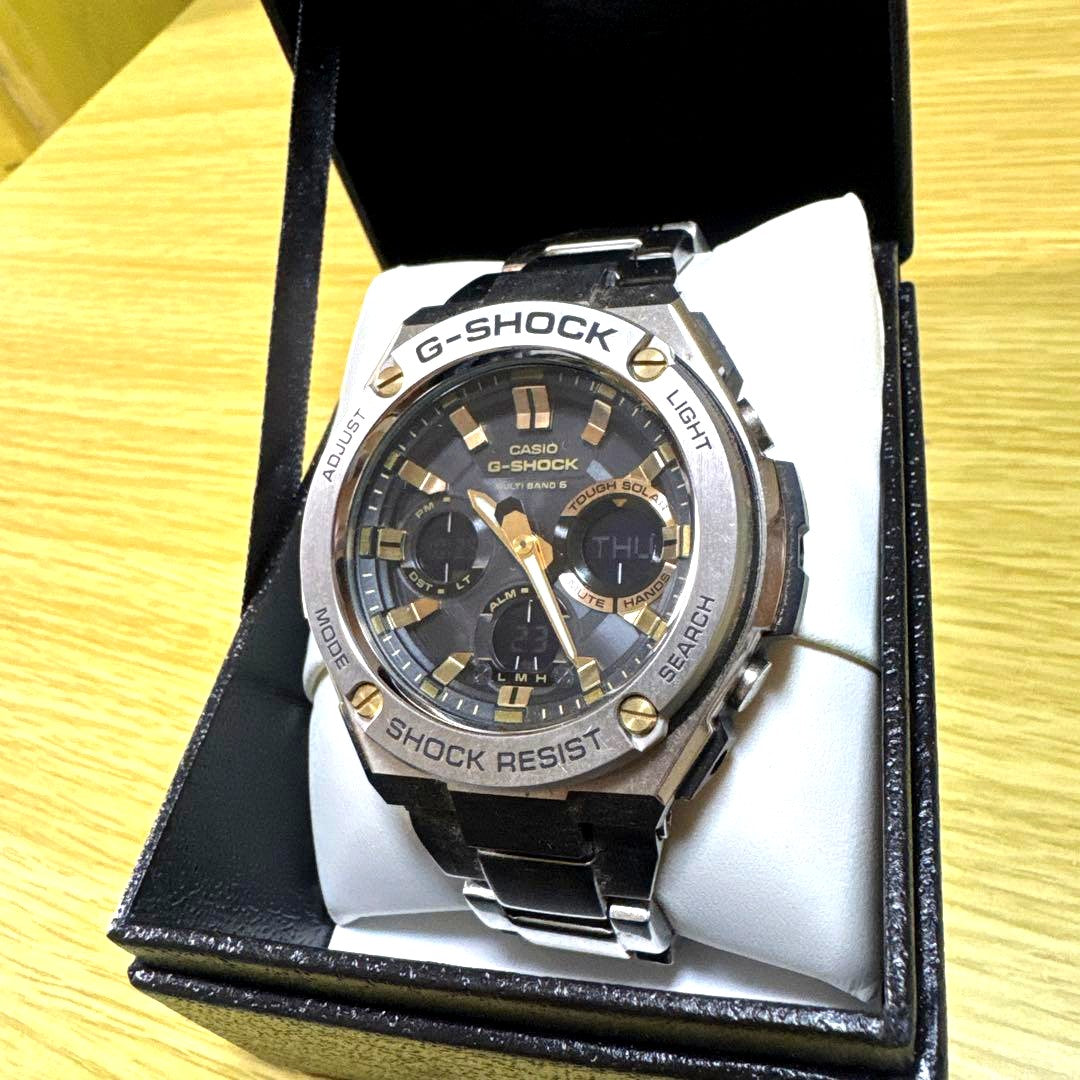 Casio G-Shock G-Steel GST-W110D-1A9JF black and gold radio solar watch Japan import used condition