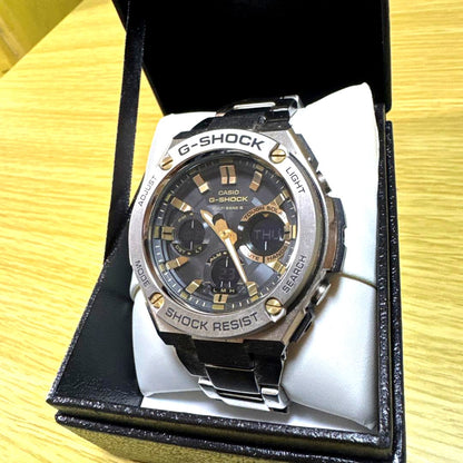 Casio G-Shock G-Steel GST-W110D-1A9JF black and gold radio solar watch Japan import used condition