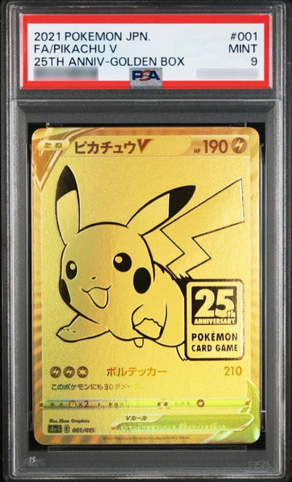 PSA graded Pokémon Pikachu V 25th Anniversary Gold Card Mint 9 in certification case