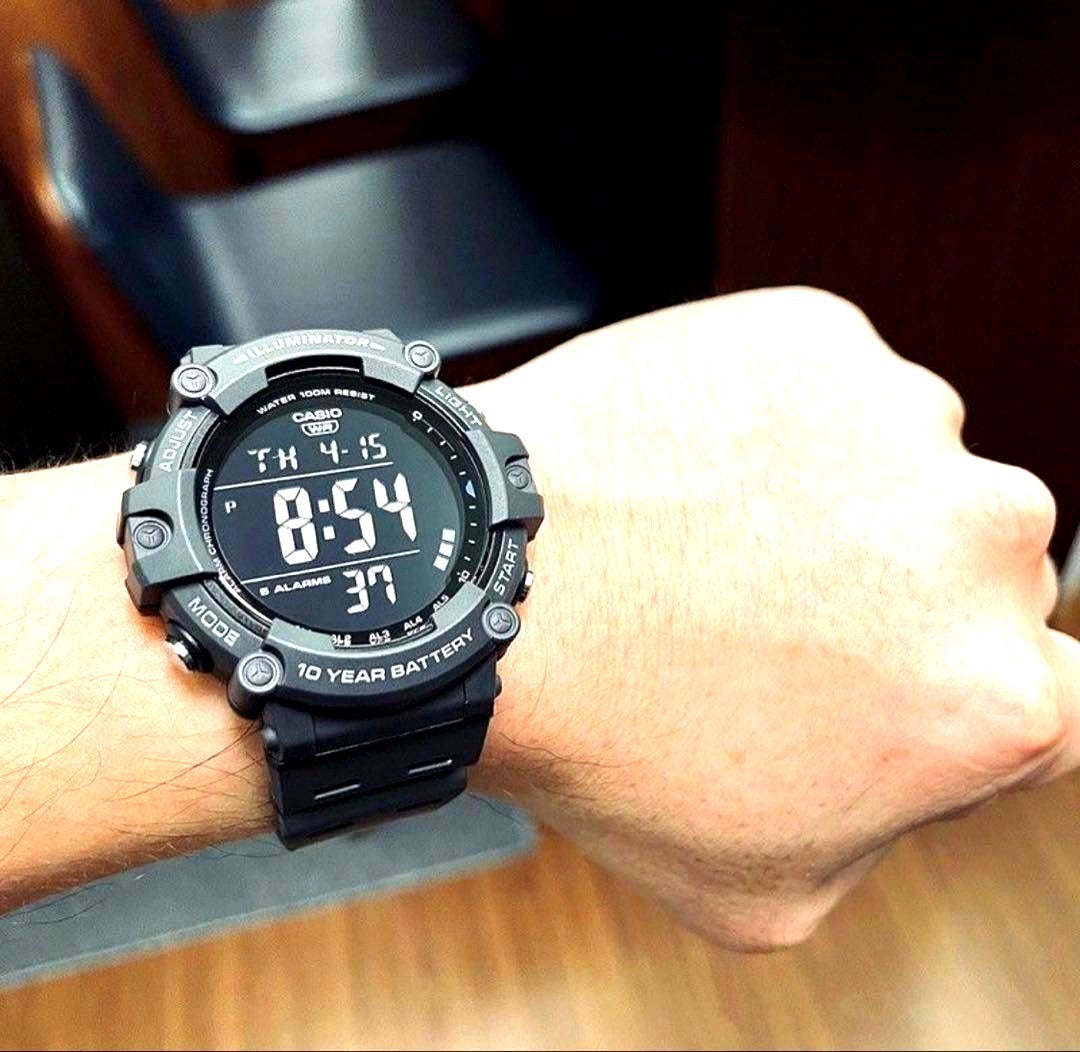 Casio Digital Wristwatch Overseas Model with big face and resin strap designed for outdoor camping