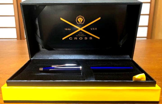 Cross Century II ballpoint pen in blue lacquer with brass base, model 1846, shown in original box