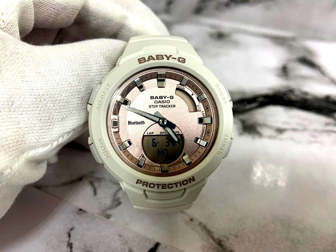 Casio Baby-G BSA-B100 used watch with black and red accents shown from front view