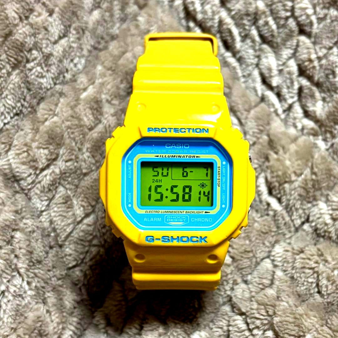 Casio G-Shock DW-5600CS Overseas Model watch in yellow and ice blue with matte finish band