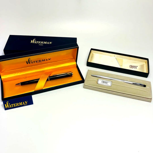 Waterman Pen and Cross Chrome Twist Ballpoint Pen Set with Box