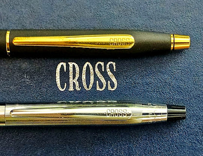 Set of two CROSS Classic Century vintage twist ballpoint pens in matte black and silver chrome colors