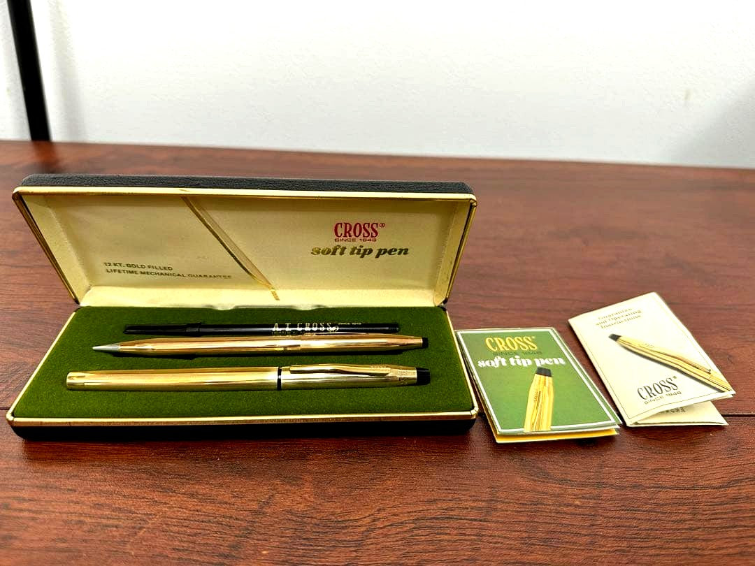 Cross 12K Gold Filled Soft Tip Pen & Mechanical Pencil Set — Japan Import