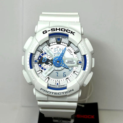Casio G-Shock GA-110HDS-7AJF watch with blue luminous ocean-themed dial and white strap