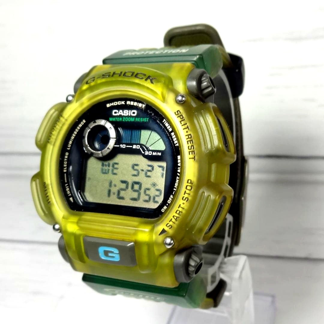 Casio G-Shock G-Lide DW-9000 Skeleton Yellow watch with new battery and backlight, 90s street style
